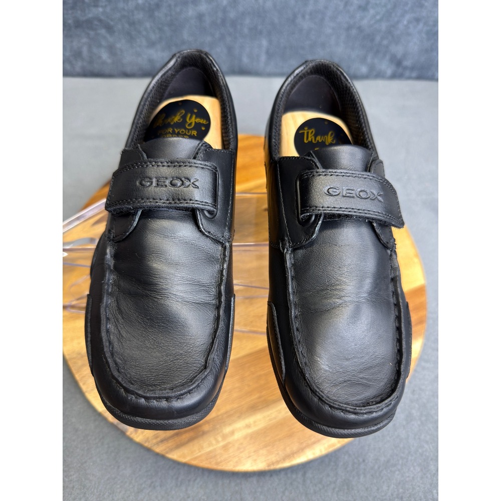 Geox Respira Loafers Women 5 Black Leather Hook Loop Strap Moc Toe Driving Shoes - Picture 9 of 14